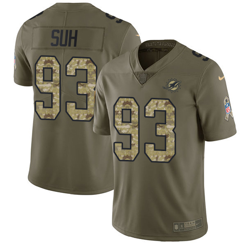 Nike Dolphins #93 Ndamukong Suh Olive/Camo Men's Stitched NFL Limited Salute To Service Jersey